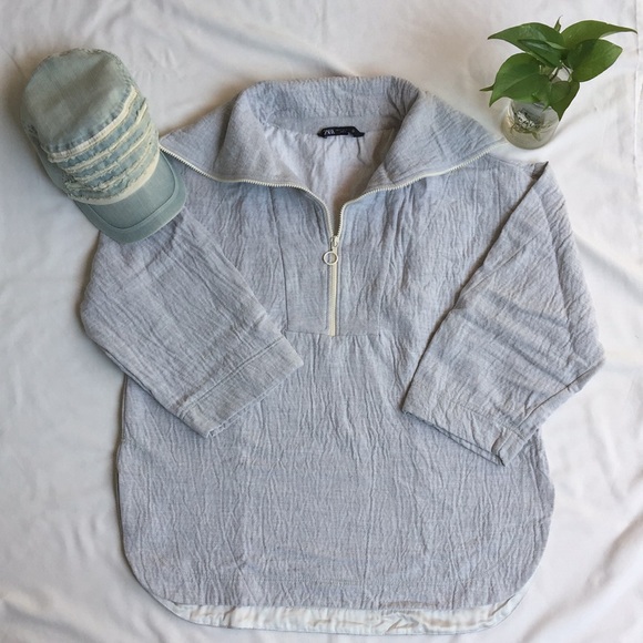 ZARA Oversized Half- Zip Texture Weaved Sweatshirt - Picture 2 of 10